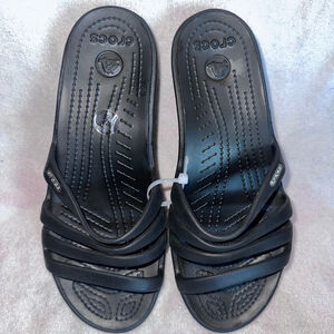 NWOT Women’s Size 8 Crocs Rhonda Slip On Casual Comfort Wedge Slides Sandals Blk